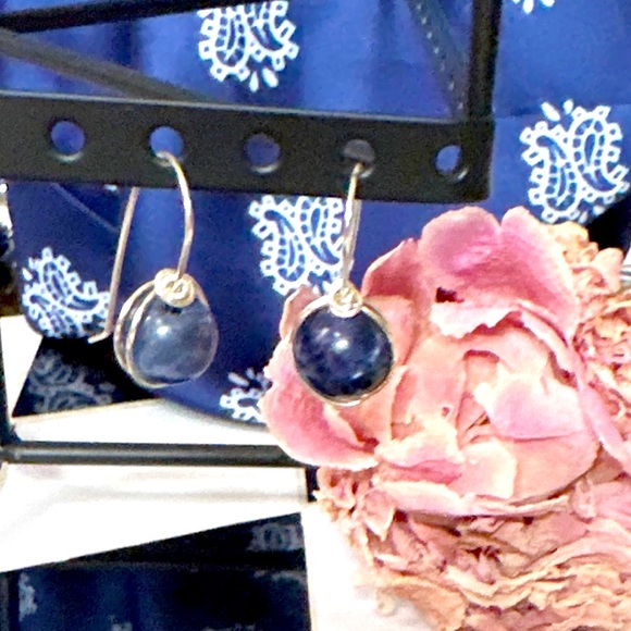 Lapis lazuli and silver statement big drop dangle long earrings - Picture 3 of 7